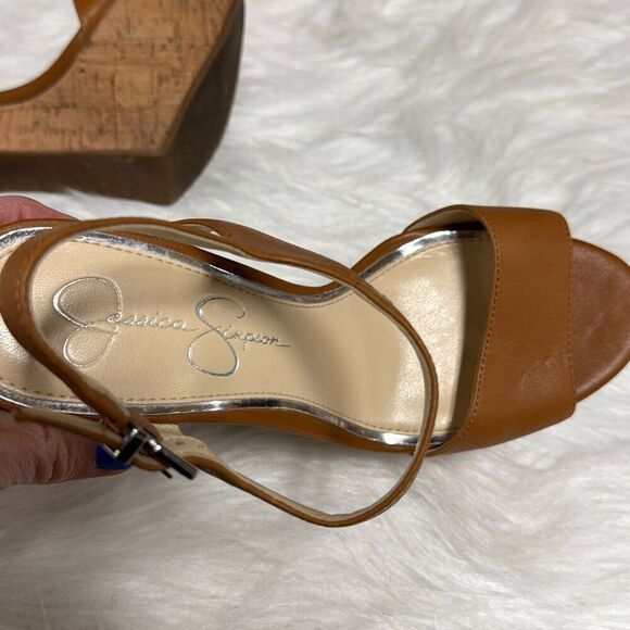 Jessica Simpson Womens Divella Tan Leather Open Toe Platform Heel Size 8 - Picture 7 of 8